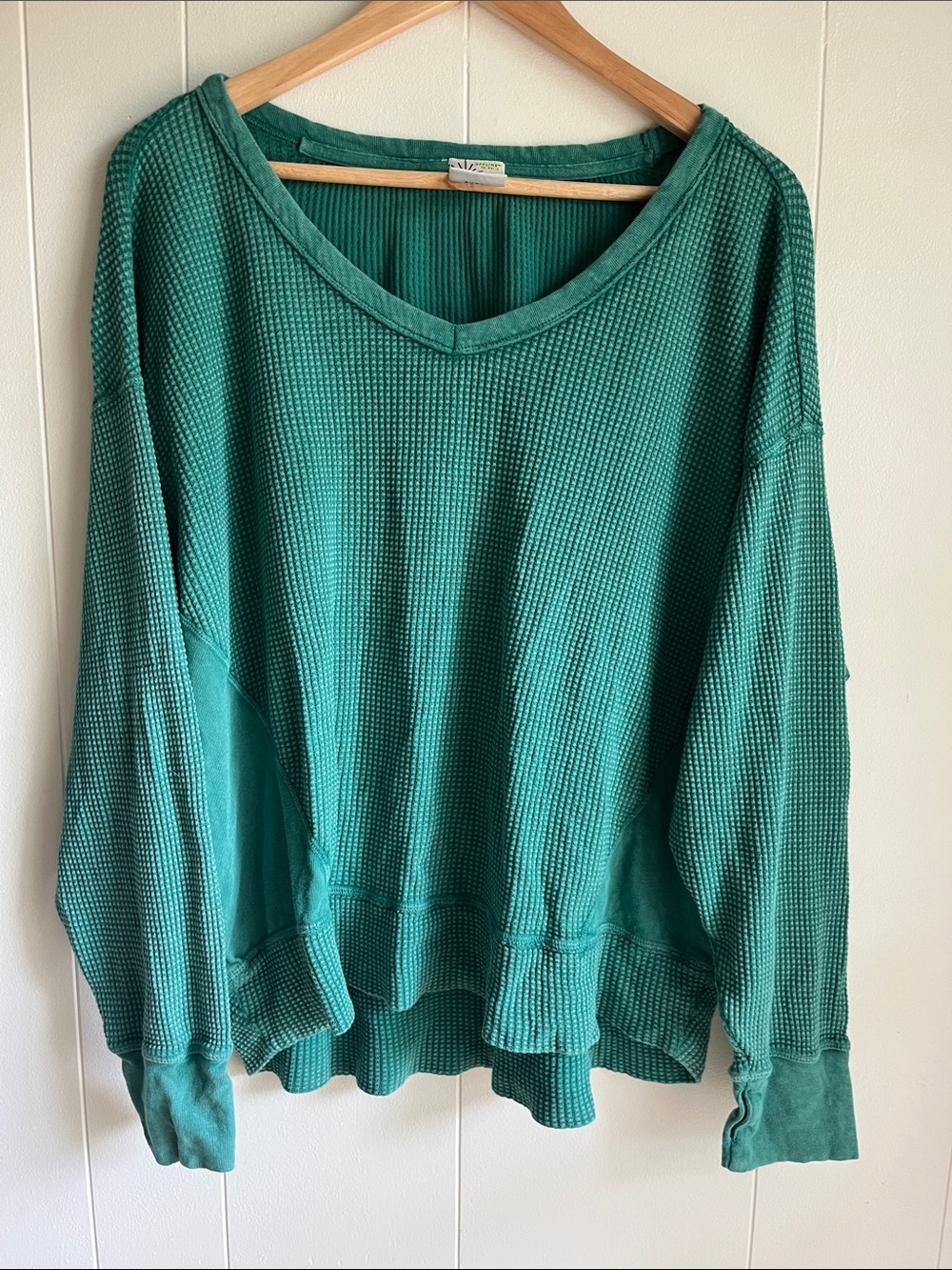 Offline by Aeri Wow! Green Waffle-Knit Long Sleeve Oversized Lounge Tee Sz Med - Picture 5 of 16